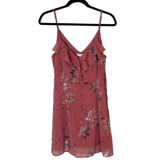 Gentle Fawn Women's Pink Floral Mini Dress with Ruffled Neckline - Picture 1 of 11